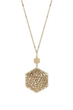 Fashion Glass Bead Hexagon Pendant Long Necklace