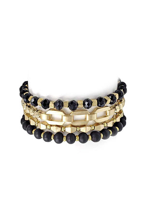 Fashion Glass Metal Wood Bead Multi Stretch Bracelet