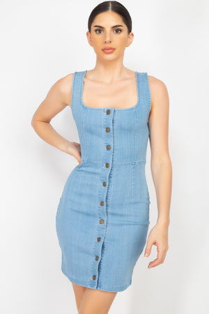 Denim Button-front Mini Dress