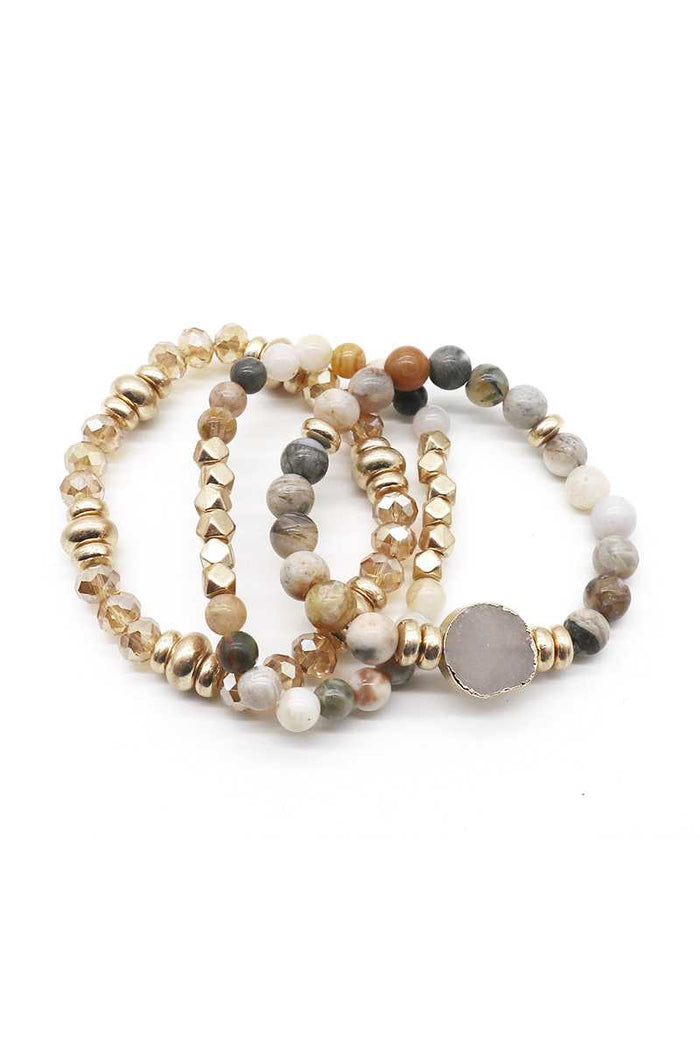 Natural Stone Bead Stretch Multi Bracelet