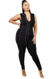 Plus Sleeveless Knitted Overlock Stitch Jumpsuit