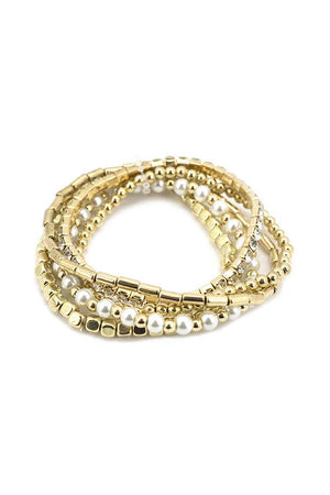 Fashion Metal Pearl Bead Stretch Multi Bracelet