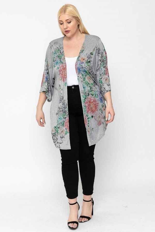 Floral Print, Long Body Cardigan