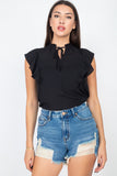 Ruffled Sleeves Mock Neck Top