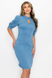 Front Keyhole Back Zip Denim Dress