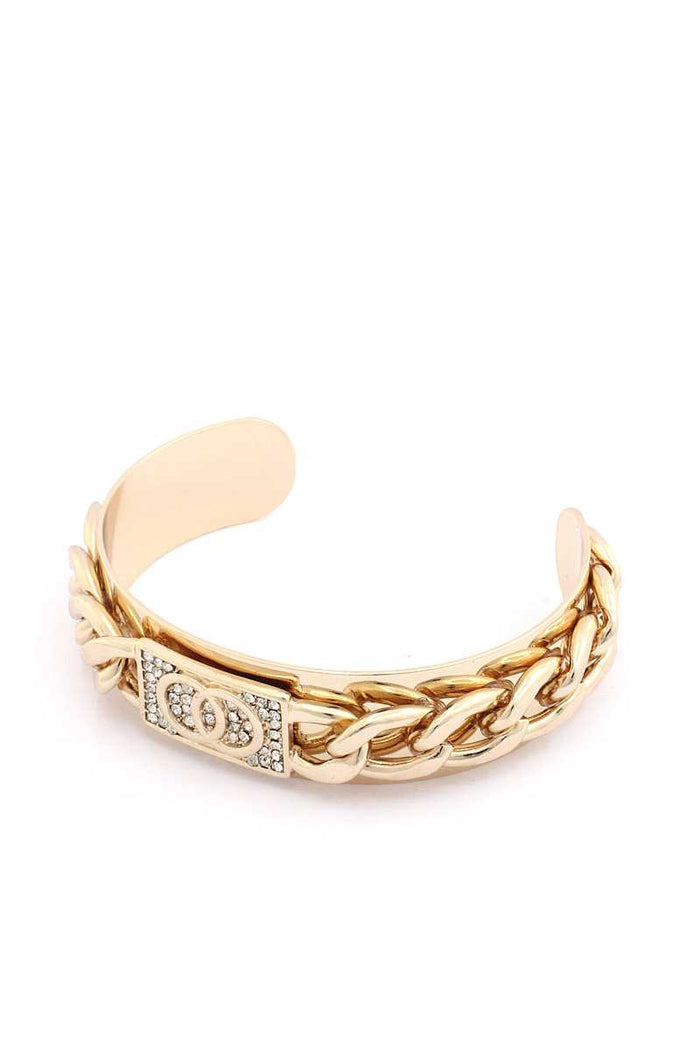 Double Circle Rhinestone Cuban Link Cuff Bracelet