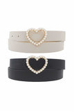 Single Row Pearl Heart Buckle Duo Belt