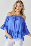 Ruffled Cold Shoulder Sheer Blouse Top