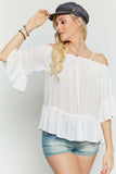 Ruffled Cold Shoulder Sheer Blouse Top