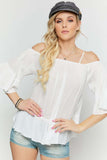 Ruffled Cold Shoulder Sheer Blouse Top