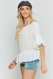 Ruffled Cold Shoulder Sheer Blouse Top