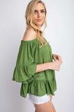 Ruffled Cold Shoulder Sheer Blouse Top