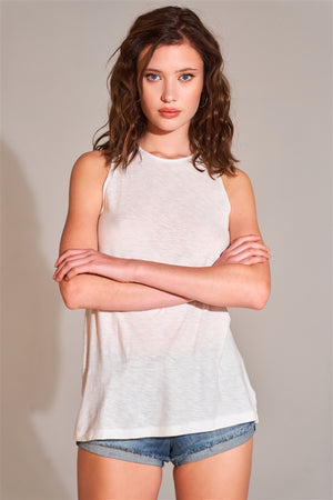 Sleeveless Crew Neck Cut-out Back Detail Longline Top