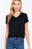 Short Slv V-neck W/pocket Crop Top