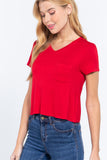 Short Slv V-neck W/pocket Crop Top