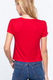 Short Slv V-neck W/pocket Crop Top