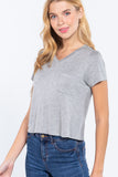 Short Slv V-neck W/pocket Crop Top