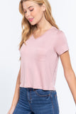 Short Slv V-neck W/pocket Crop Top