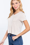 Short Slv V-neck W/pocket Crop Top