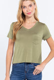 Short Slv V-neck W/pocket Crop Top