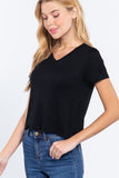 Short Slv V-neck W/pocket Crop Top