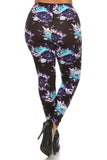 Plus Size Floral Print, Full Length Leggings In A Slim Fitting Style With A Banded High Waist