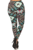 Plus Size Geo Tribal Pattern Print Ankle Length Leggings With Stretch Elastic Waist