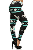 Plus Size Aztec Print, High Waisted, Full Length, Leggings.