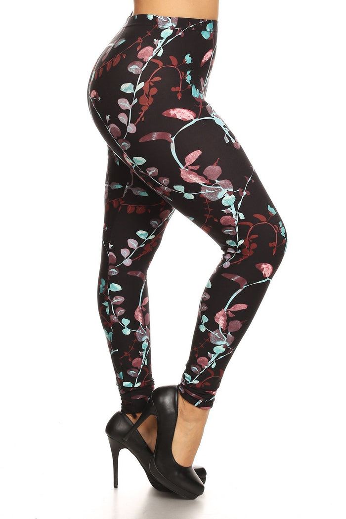 Plus Size Abstract Print, Full Length Leggings In A Slim Fitting Style With A Banded High Waist