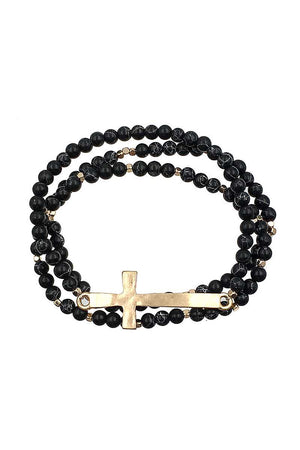 Multi Layer Bead Metal Cross Bracelet