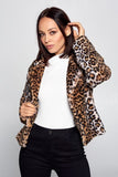 Short Open Front Leopard Print Collar Coat