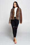 Short Open Front Leopard Print Collar Coat