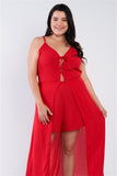 Plus Size Red Maxi Lace Up Romper Dress