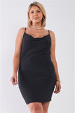 Plus Size Sleeveless Silky Cowl Neck Bodycon Cami Mini Dress