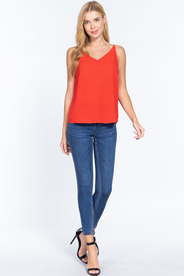 V-neck Cami Dot Printed Woven Top