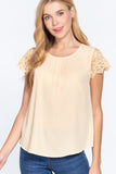 Scallop Lace Slv Woven Top