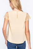 Scallop Lace Slv Woven Top