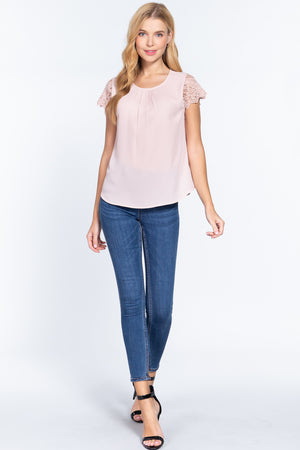 Scallop Lace Slv Woven Top