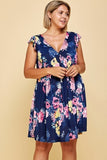 plus Size Floral Venechia Printed Deep V Neckline Swing Dress