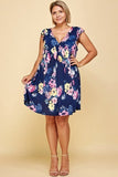 plus Size Floral Venechia Printed Deep V Neckline Swing Dress