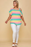 Plus Size Cute Tie Dye Striped Terry Print One Shoulder Strap Top