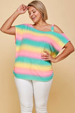 Plus Size Cute Tie Dye Striped Terry Print One Shoulder Strap Top