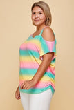 Plus Size Cute Tie Dye Striped Terry Print One Shoulder Strap Top