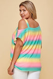 Plus Size Cute Tie Dye Striped Terry Print One Shoulder Strap Top