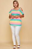 Plus Size Cute Tie Dye Striped Terry Print One Shoulder Strap Top