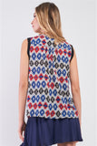 Red Multi Geometric Print Sleeveless Round Neck Loose Fit Top