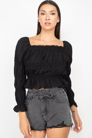 Smocking Plaid Pattern Crop Top