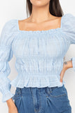 Smocking Plaid Pattern Crop Top