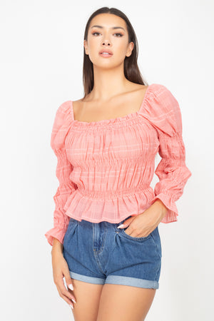 Smocking Plaid Pattern Crop Top