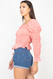 Smocking Plaid Pattern Crop Top